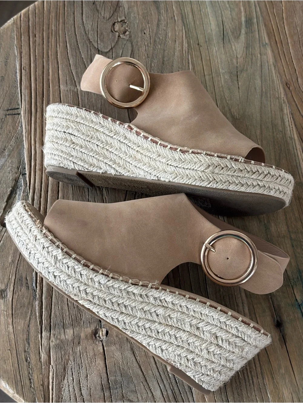 Catherine Malandrino Tan Platform Peep-Toe Espadrille Sandals Size 6.5